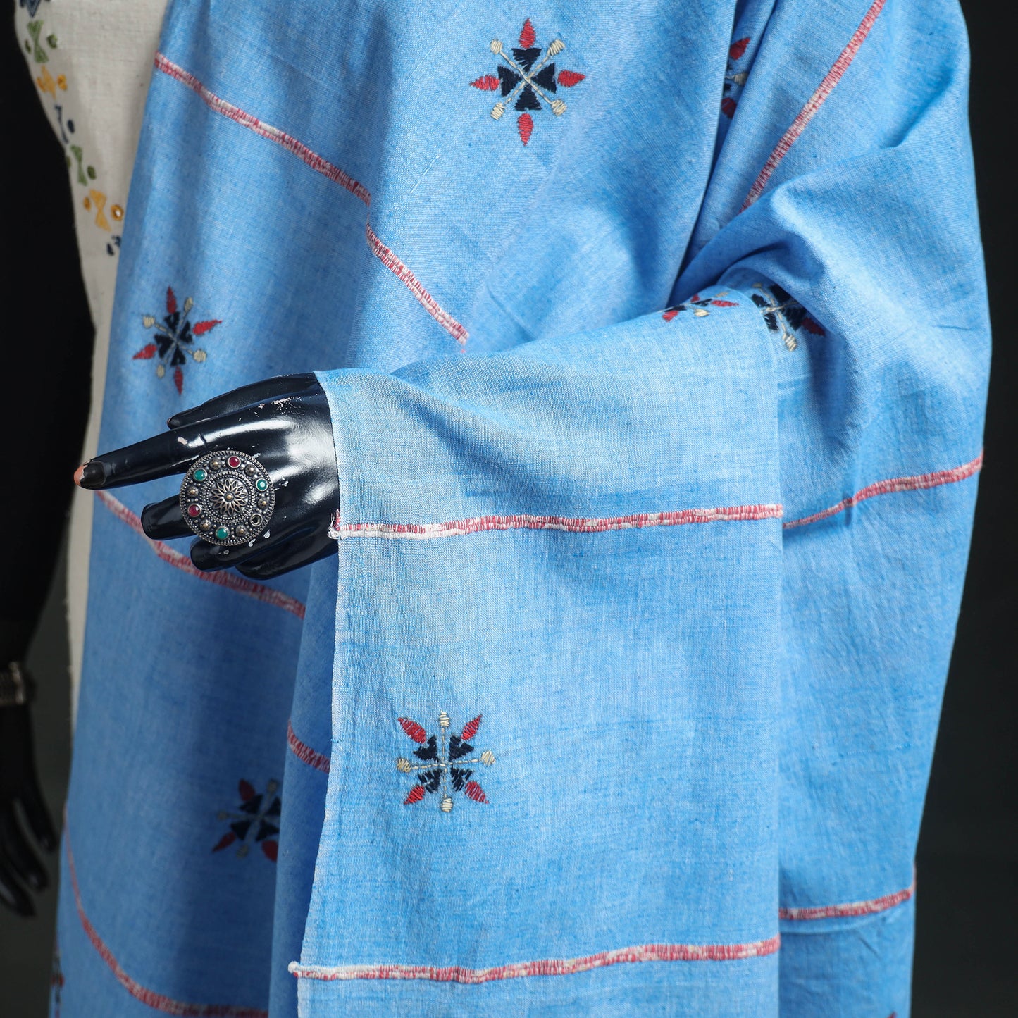 Kantha Hand Embroidered Khes Handwoven Cotton Dupatta 01