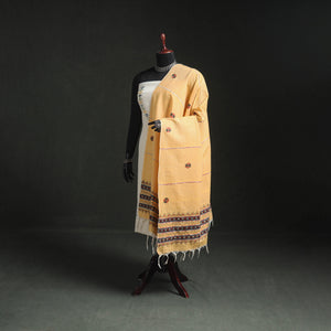Yellow - Kantha Hand Embroidered Khes Handwoven Cotton Dupatta 02