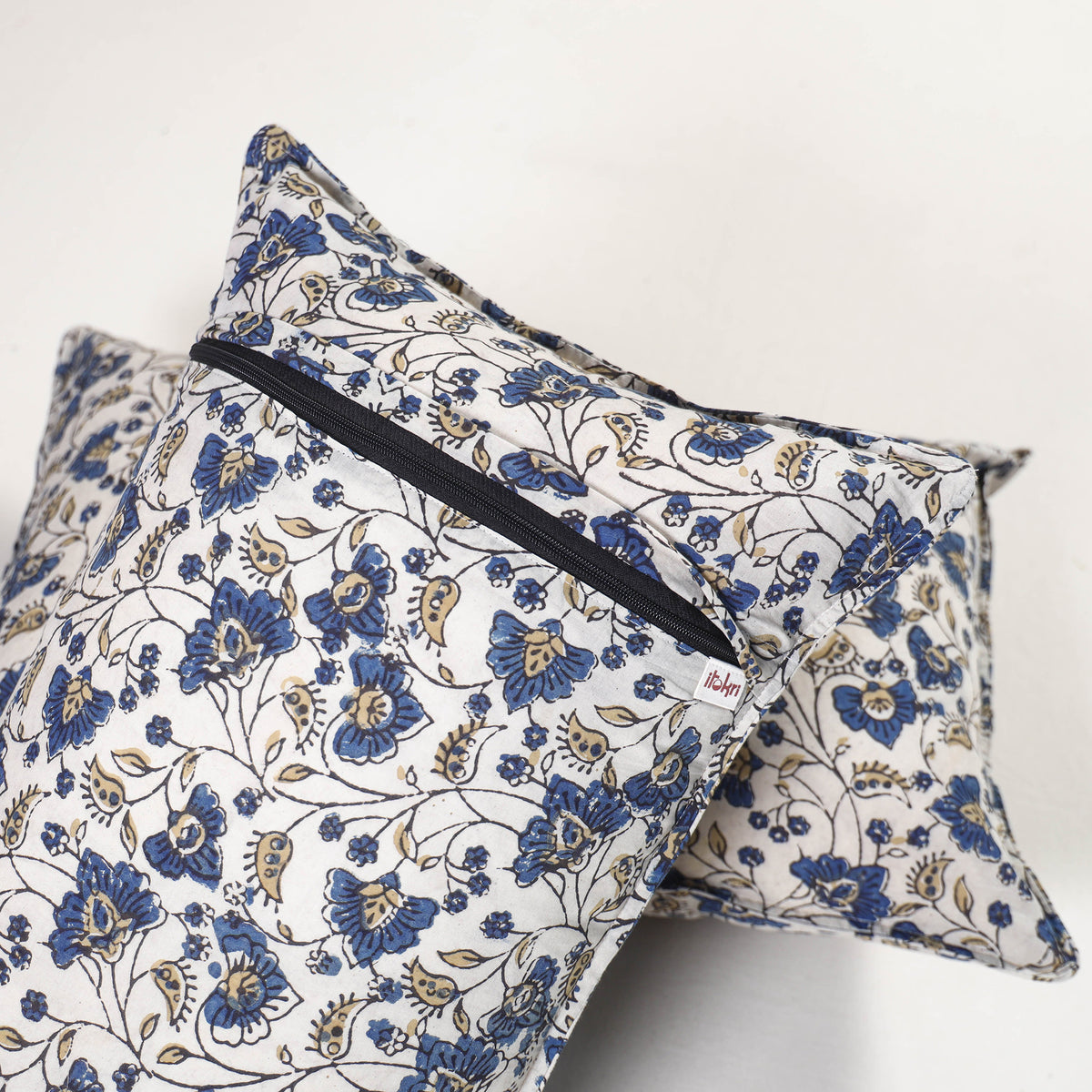 White - ajrakh hand block print pillow covers (set of 2)
