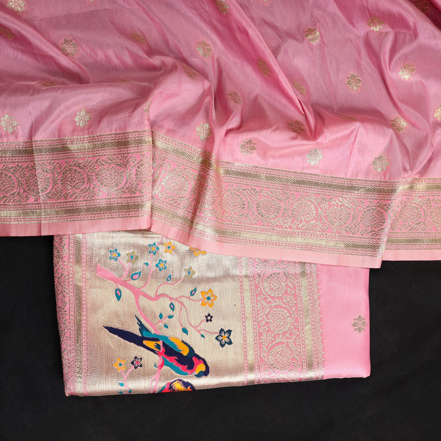 Pink - 3pc Weave Silk Paithani Dress Material 01