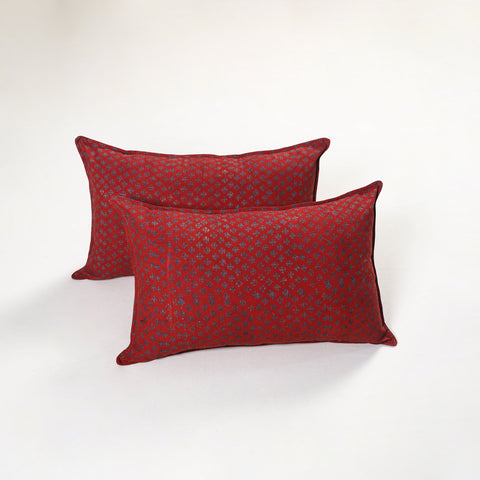 Red - Ajrakh Hand Block Print Pillow Covers (Set of 2) 157