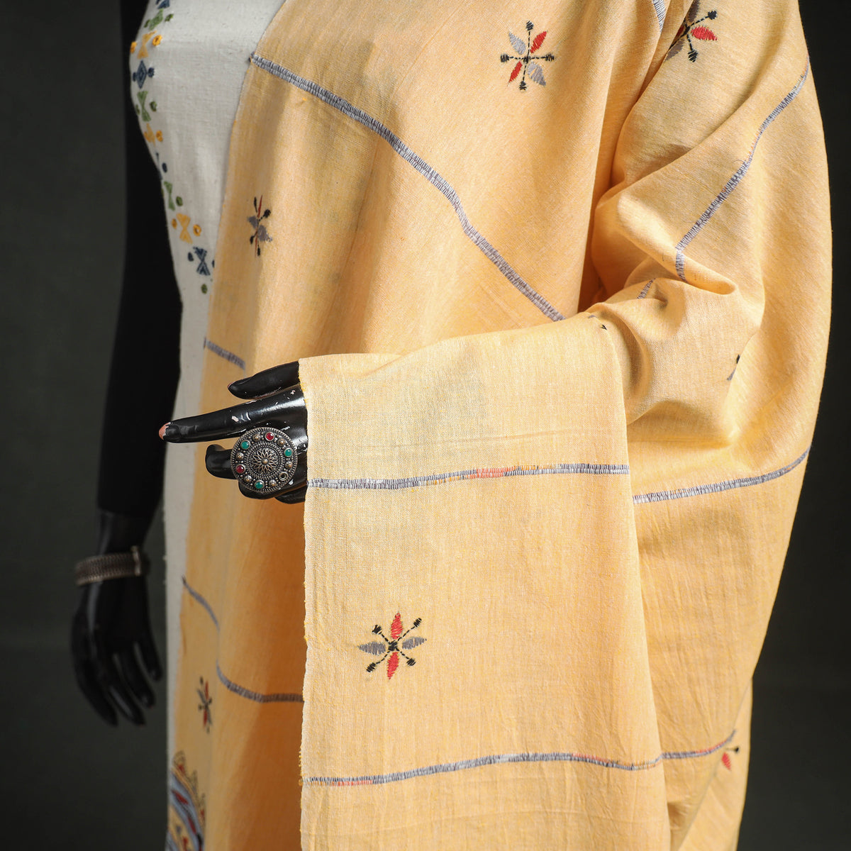 Kantha Hand Embroidered Khes Handwoven Cotton Dupatta 08
