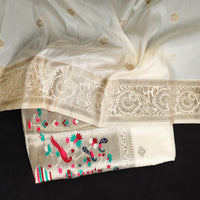 White - 3pc Weave Silk Paithani Dress Material 03