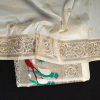 White - 3pc Weave Silk Paithani Dress Material 02