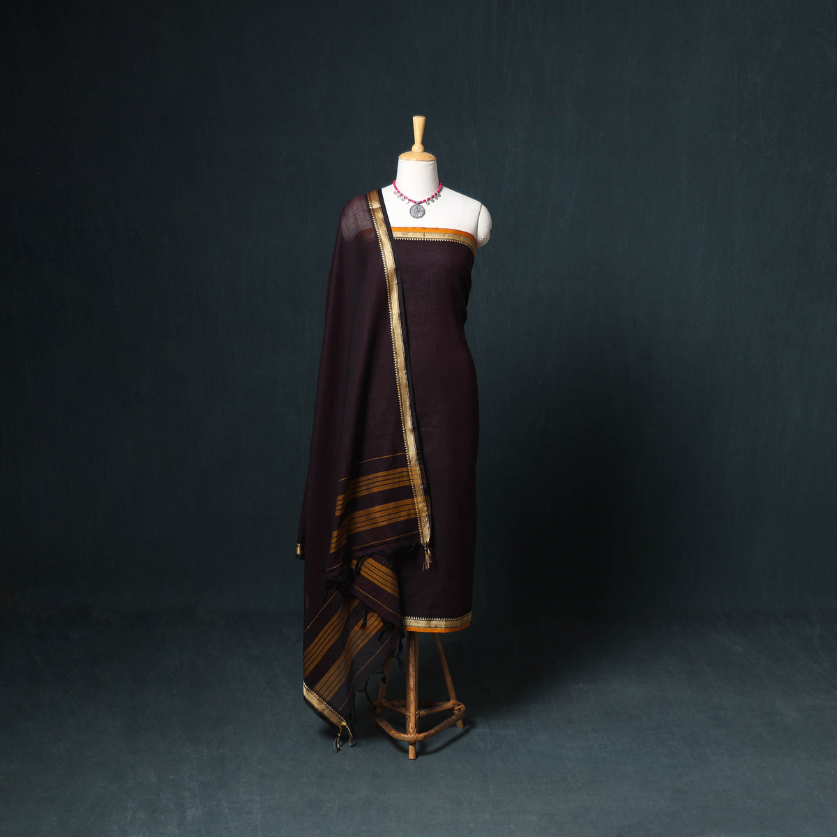 Dharwad Mercerised Cotton Plain Thread Border Unstitched Dress Material: Kurta, Bottom & Dupatta 26