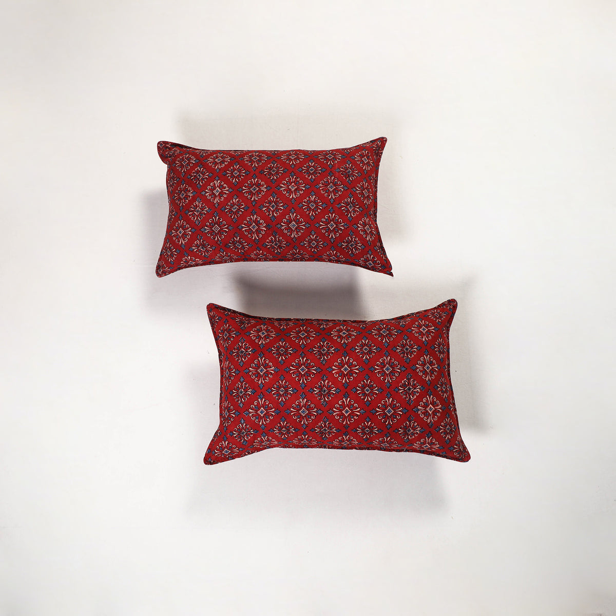 Red - ajrakh hand block print pillow covers (set of 2) 159
