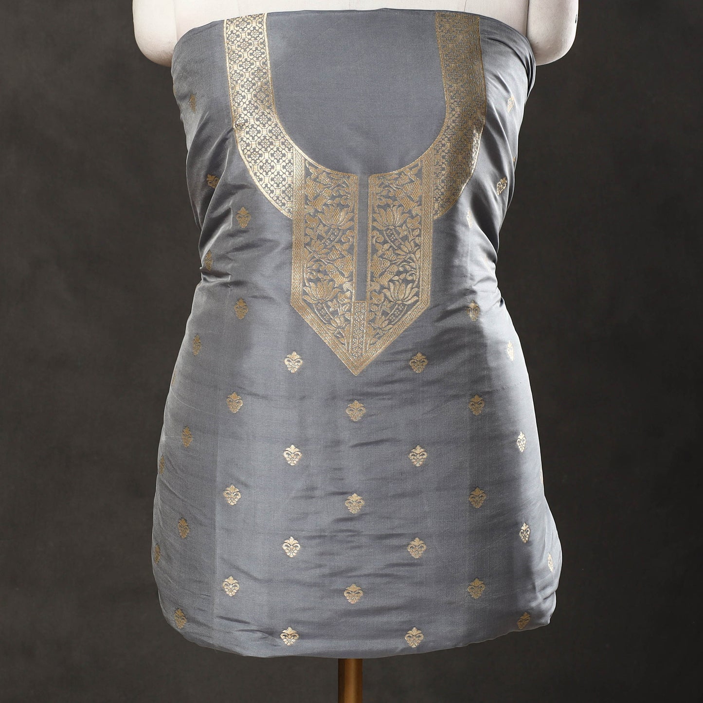 Grey - 3pc Weave Silk Paithani Dress Material 05