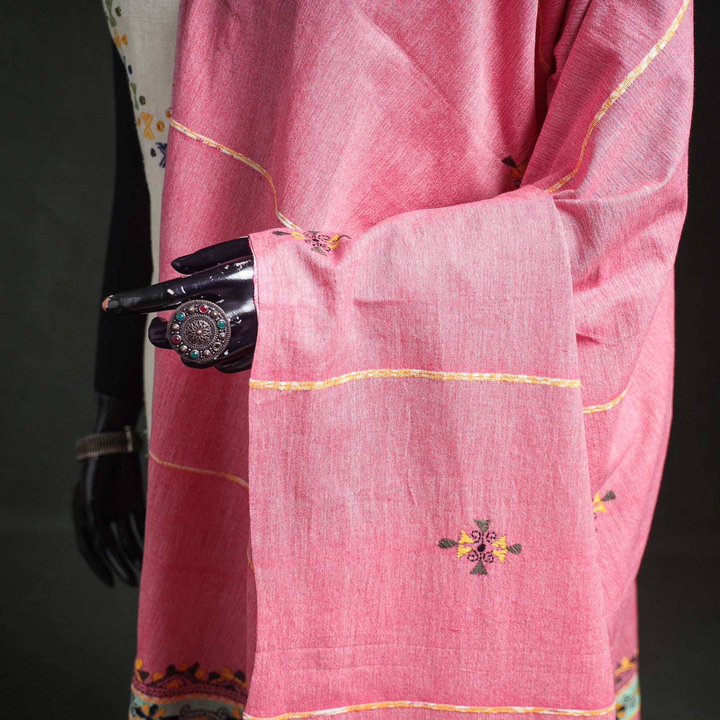 Kantha Hand Embroidered Khes Handwoven Cotton Dupatta 10