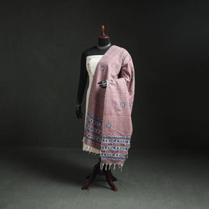 Purple - Kantha Hand Embroidered Khes Handwoven Cotton Dupatta 12