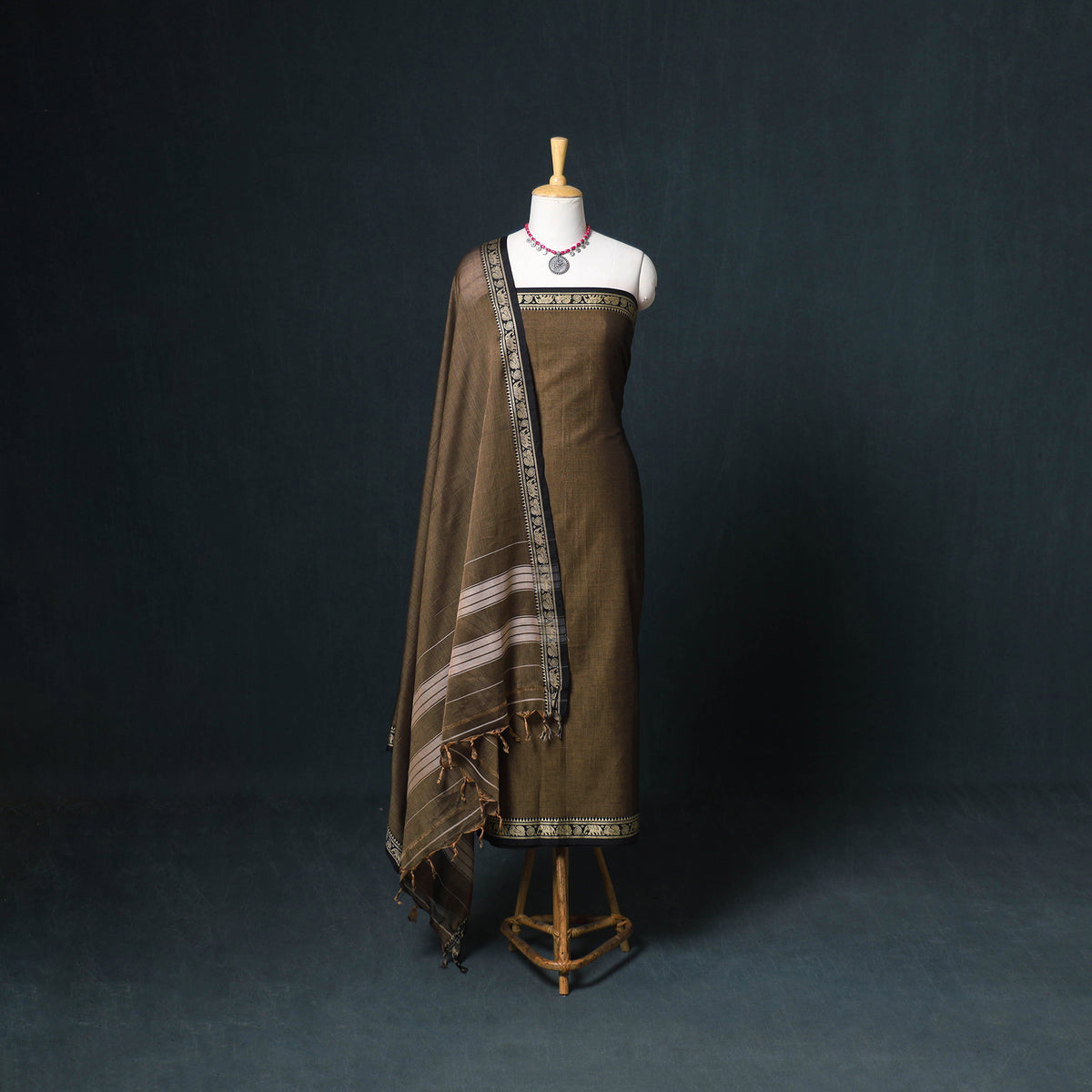 Dharwad Mercerised Cotton Plain Thread Border Unstitched Dress Material: Kurta, Bottom & Dupatta 29