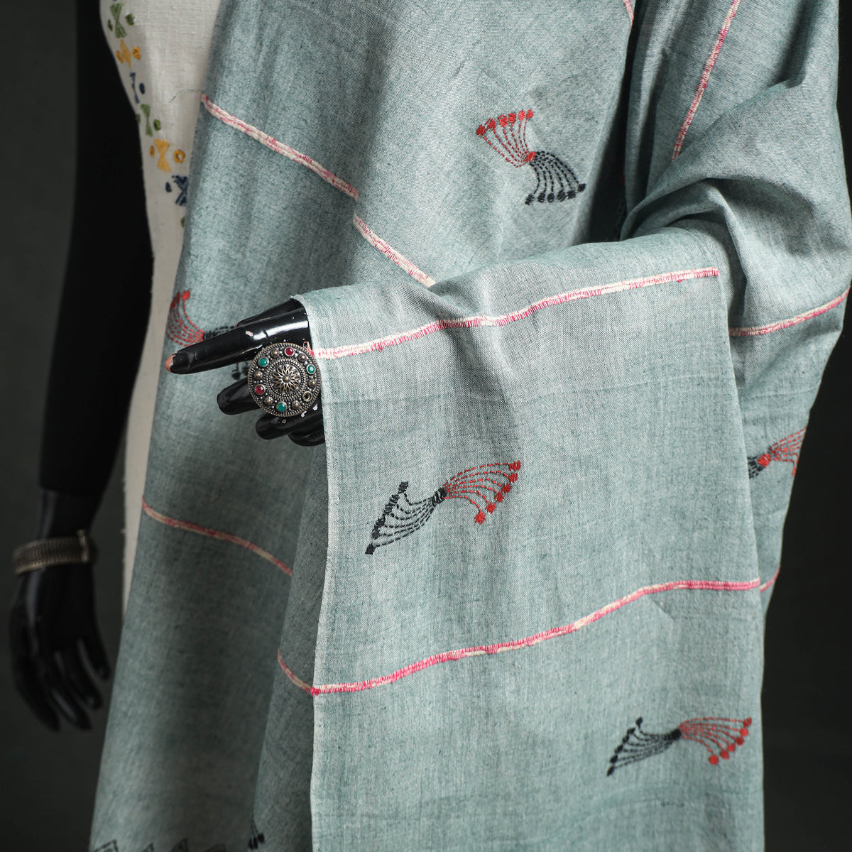 Kantha Hand Embroidered Khes Handwoven Cotton Dupatta 13