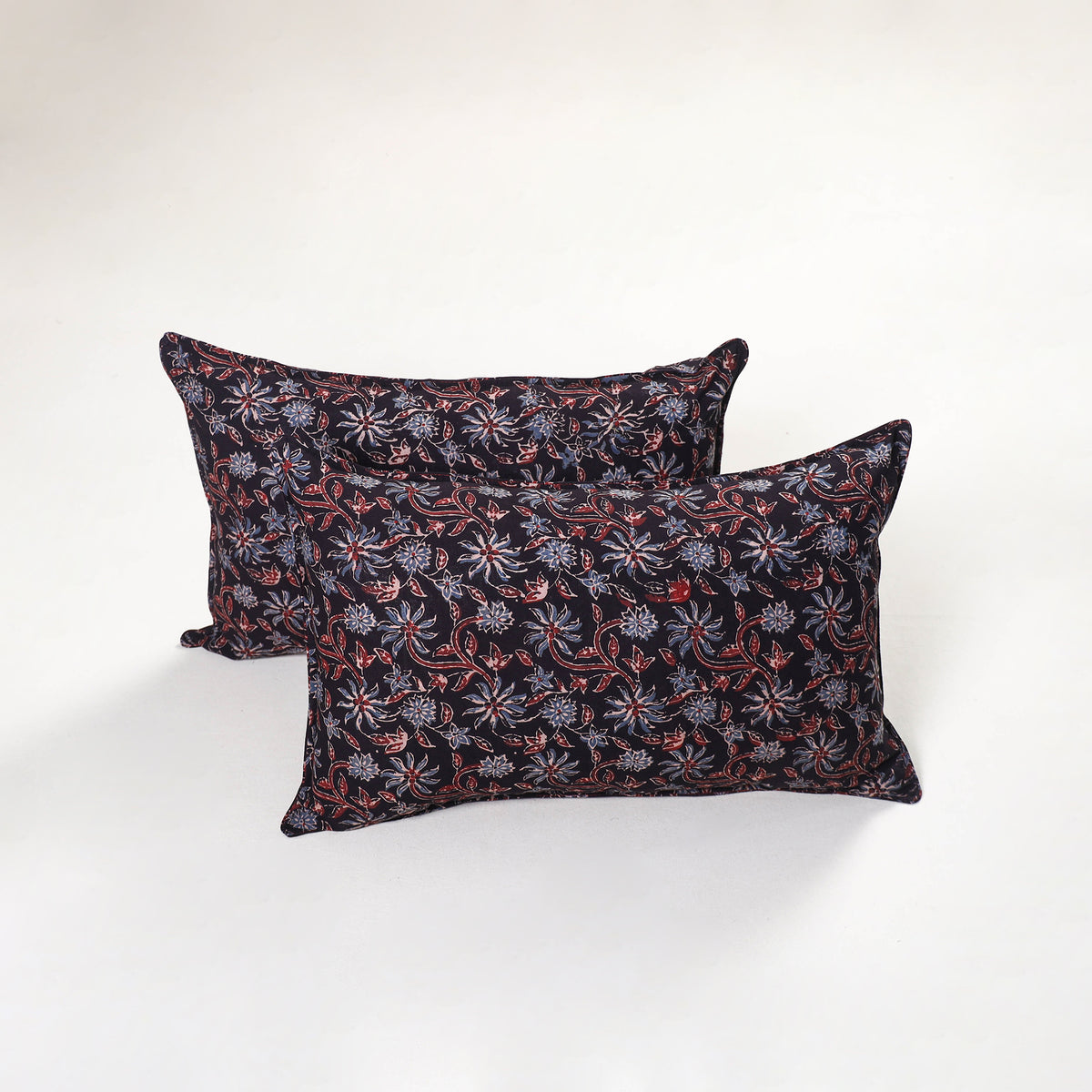 Black - ajrakh hand block print pillow covers (set of 2)