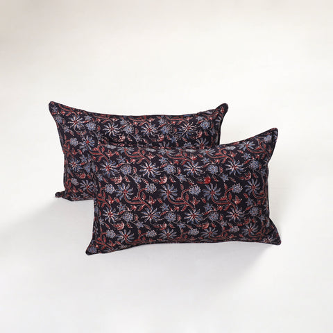 Black - Ajrakh Hand Block Print Pillow Covers (Set of 2) 163