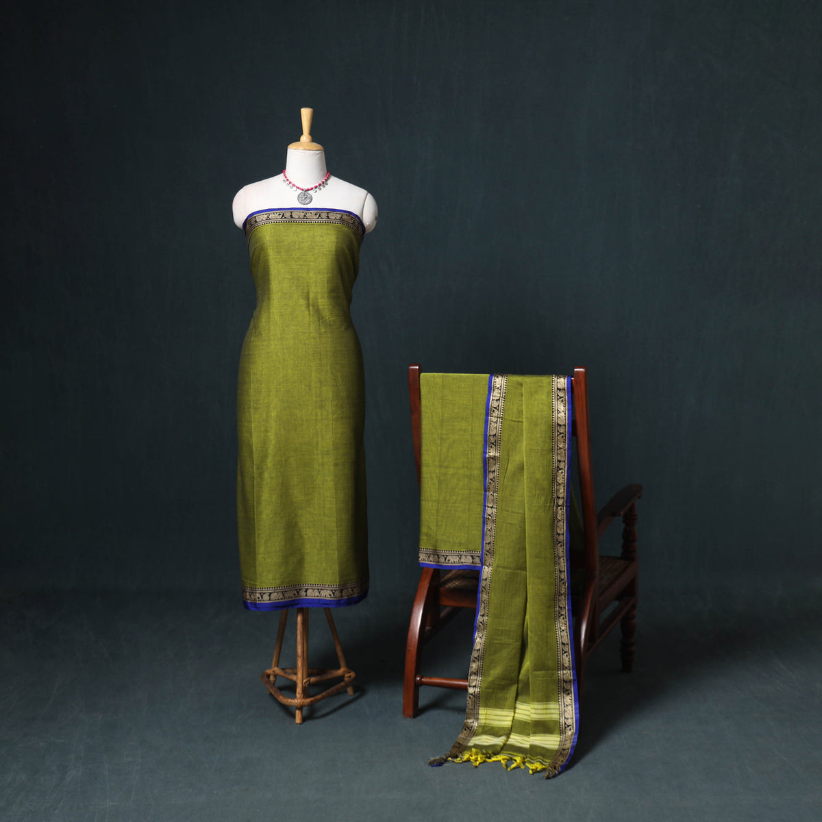 Dharwad Mercerised Cotton Plain Thread Border Unstitched Dress Material: Kurta, Bottom & Dupatta 30