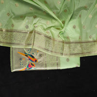 Green - 3pc Weave Silk Paithani Dress Material 06