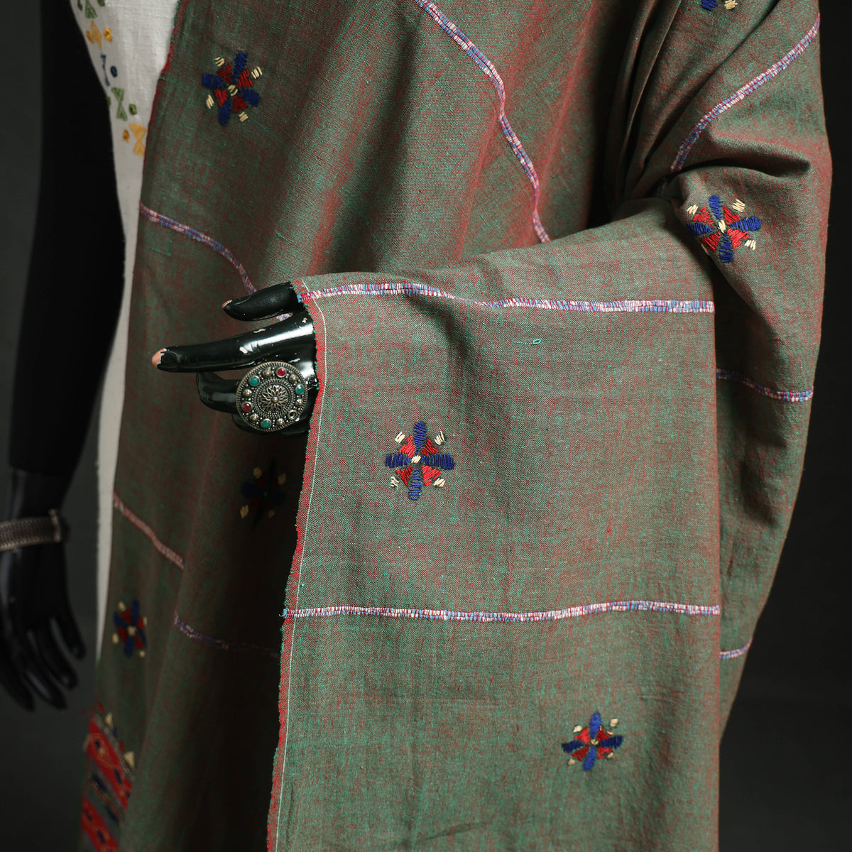 Kantha Hand Embroidered Khes Handwoven Cotton Dupatta 15