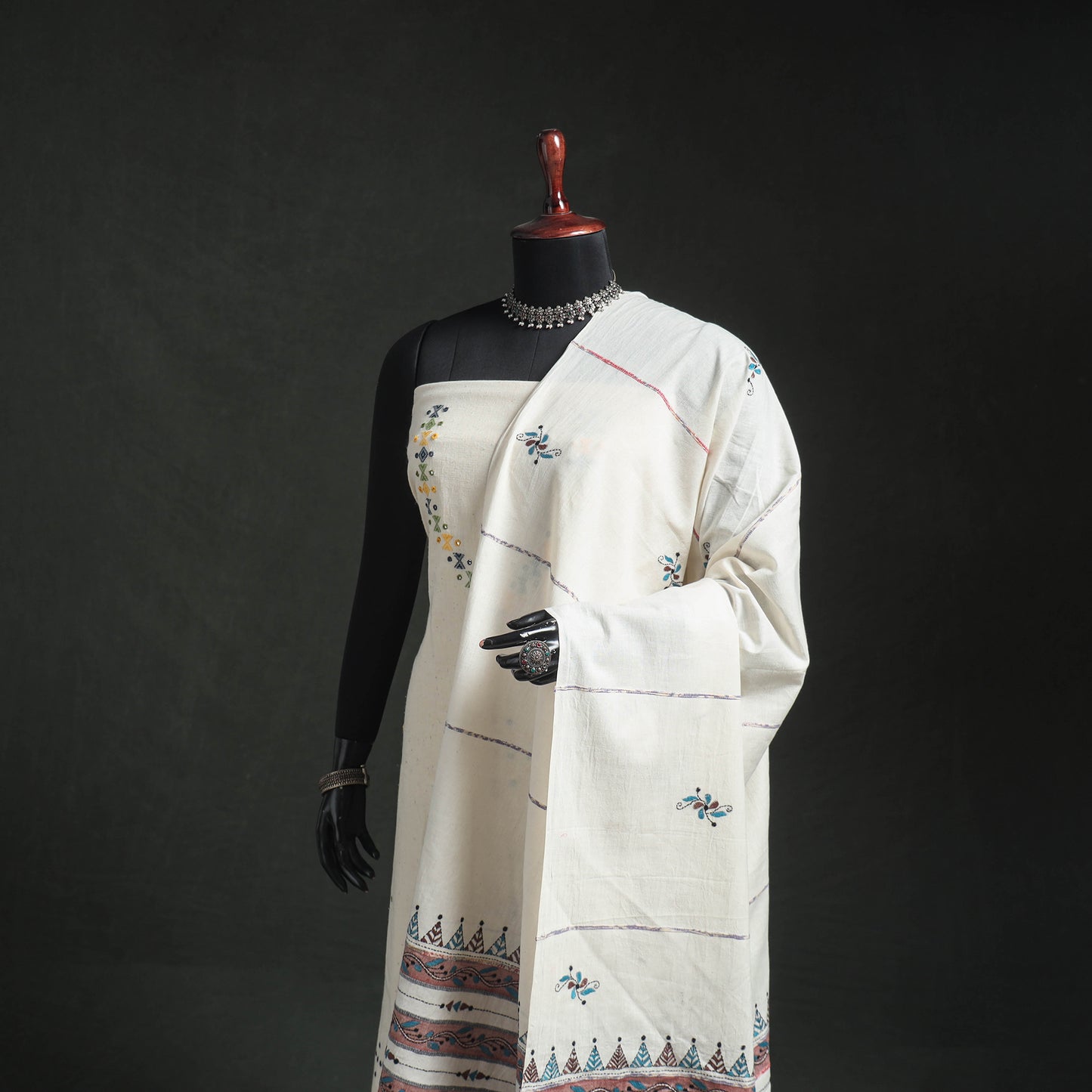 Kantha Hand Embroidered Khes Handwoven Cotton Dupatta 16