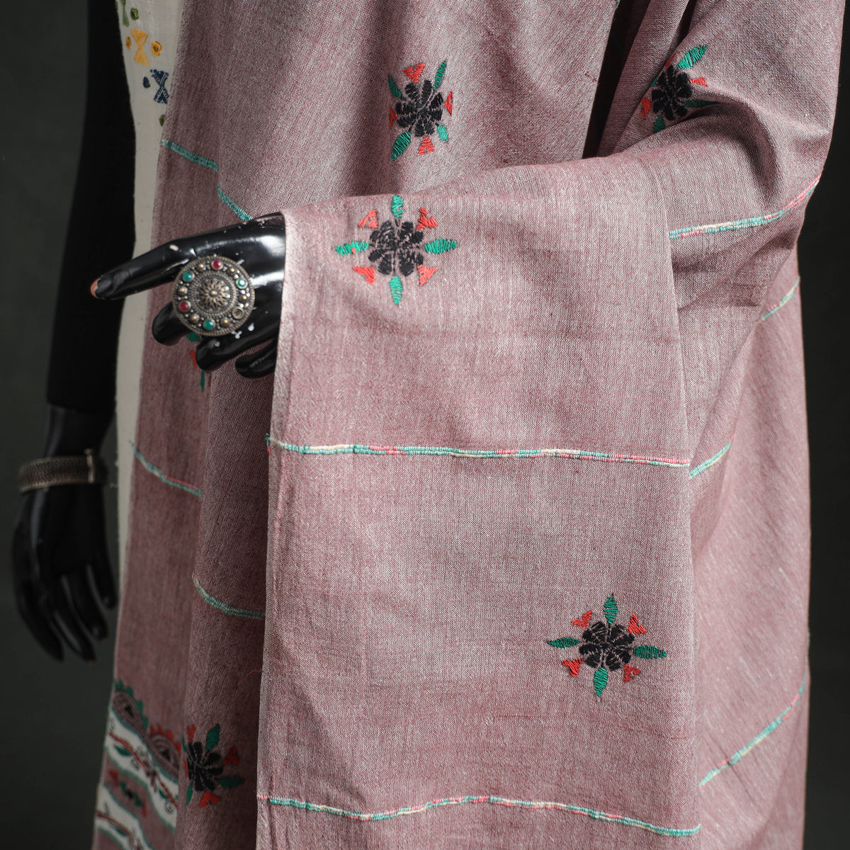 Kantha Hand Embroidered Khes Handwoven Cotton Dupatta 17