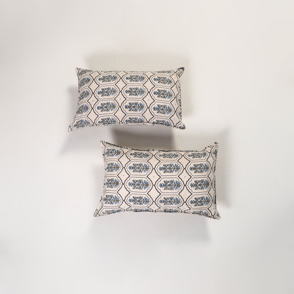 White - ajrakh hand block print pillow covers (set of 2)