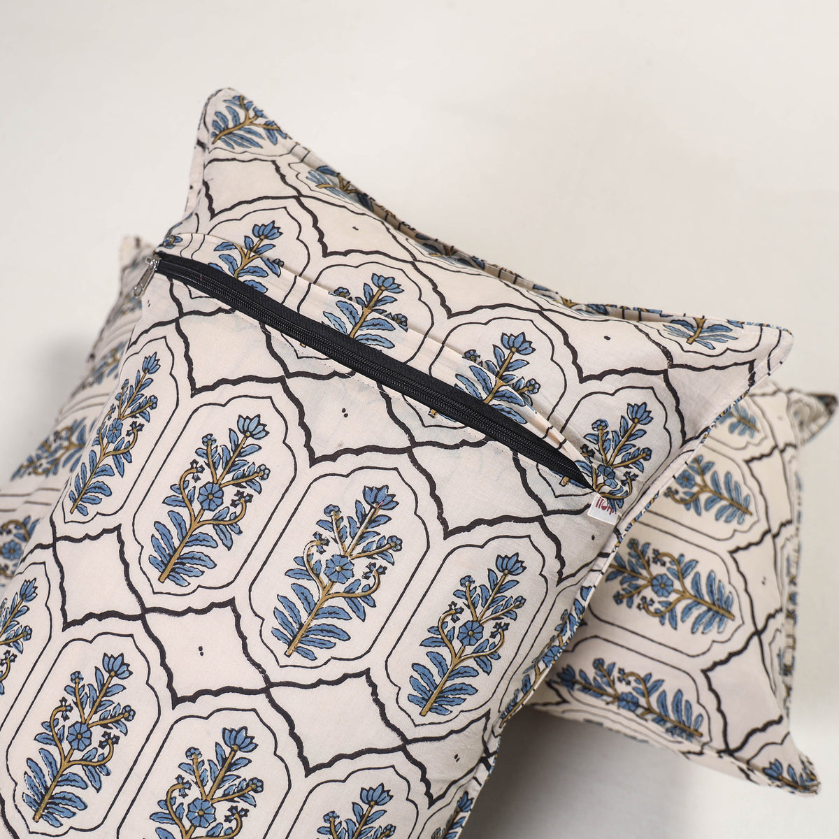 White - ajrakh hand block print pillow covers (set of 2)