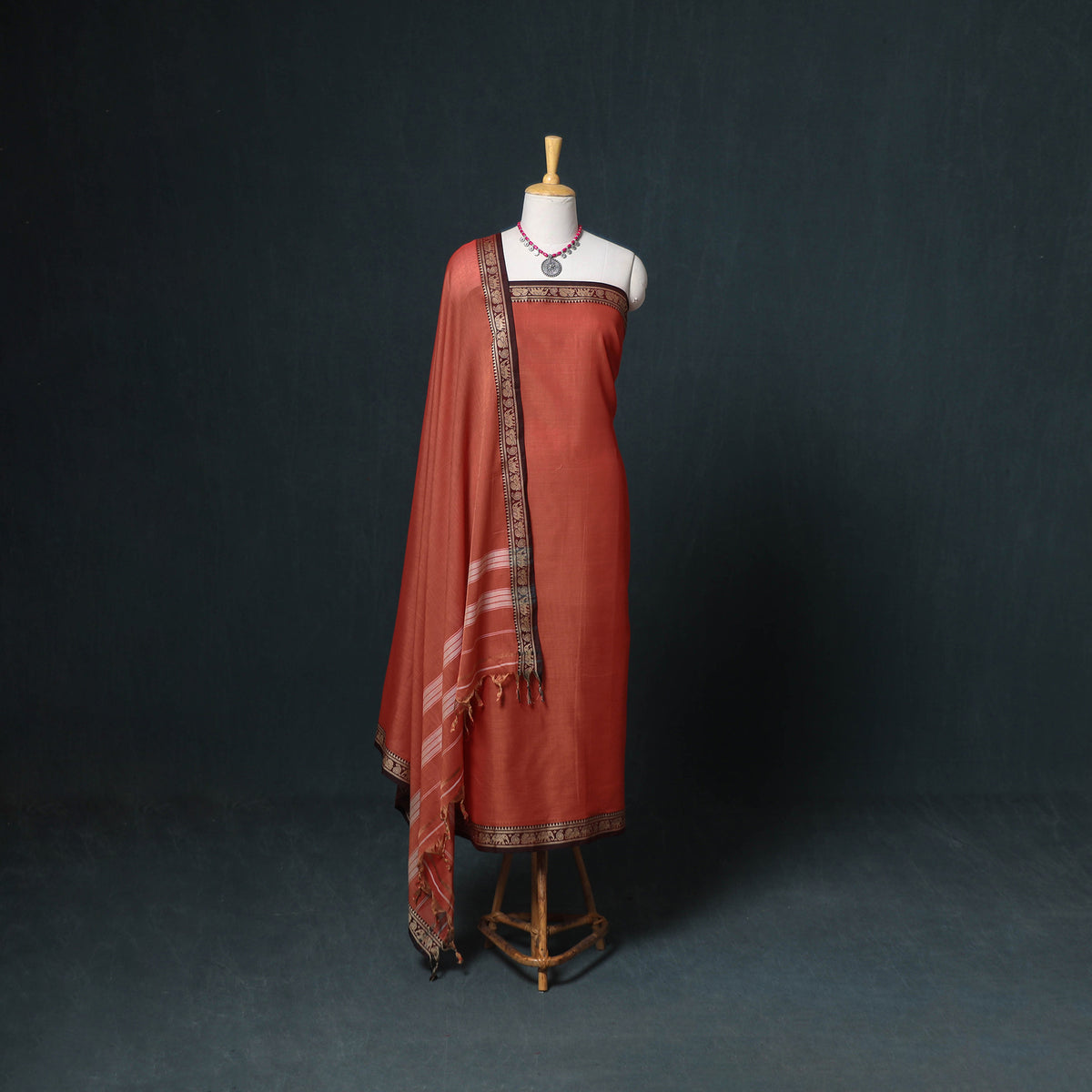 Dharwad Mercerised Cotton Plain Thread Border Unstitched Dress Material: Kurta, Bottom & Dupatta 33