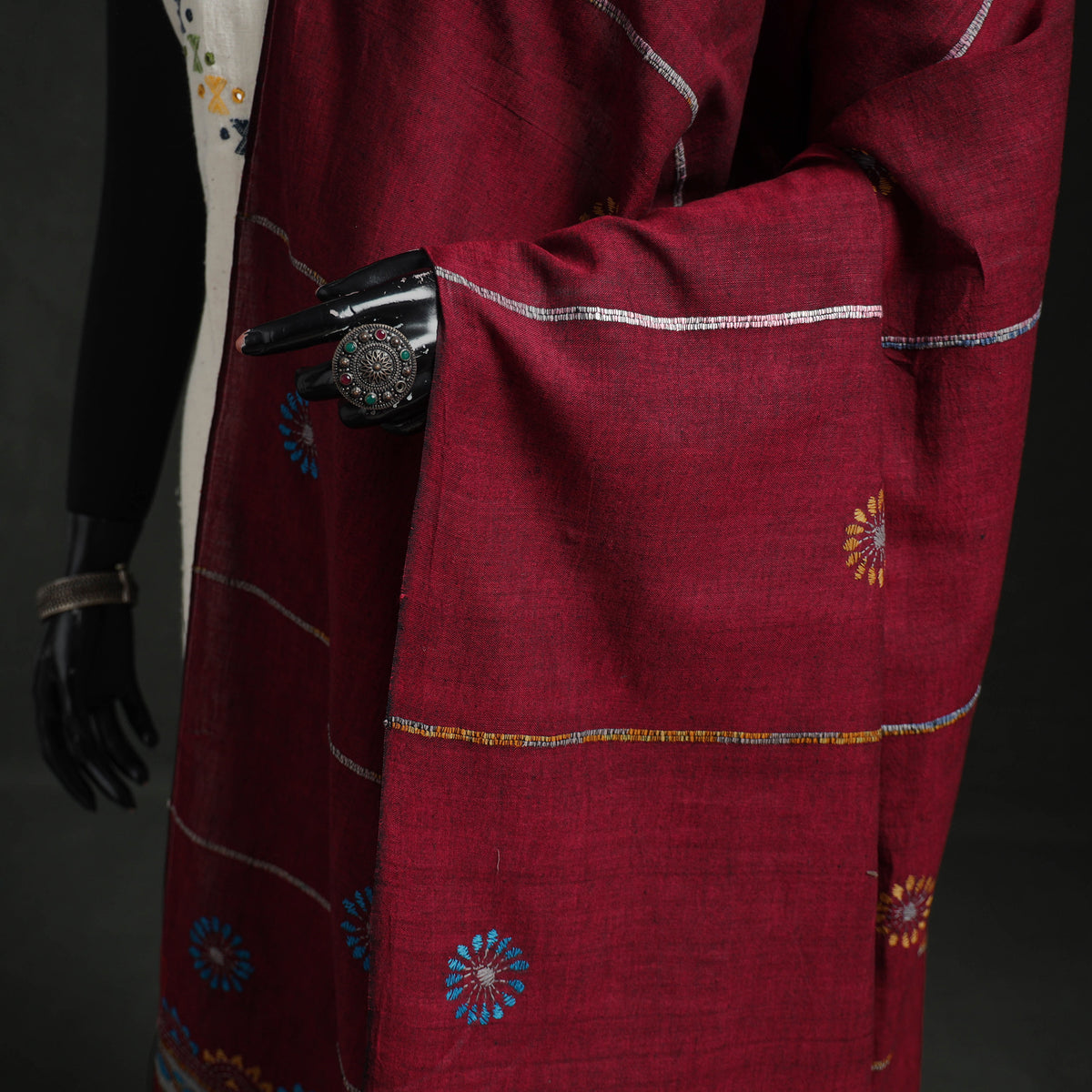 Kantha Hand Embroidered Khes Handwoven Cotton Dupatta 20
