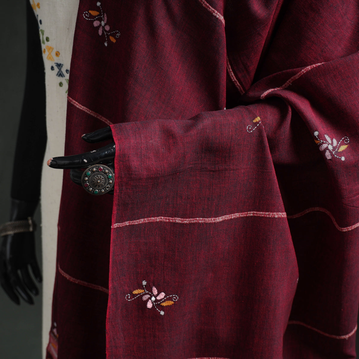 Kantha Hand Embroidered Khes Handwoven Cotton Dupatta 22