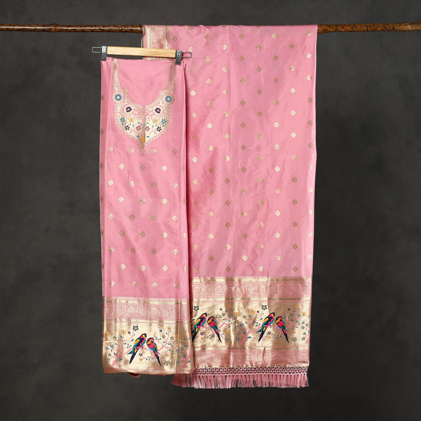 Pink - 3pc Weave Silk Paithani Dress Material 01