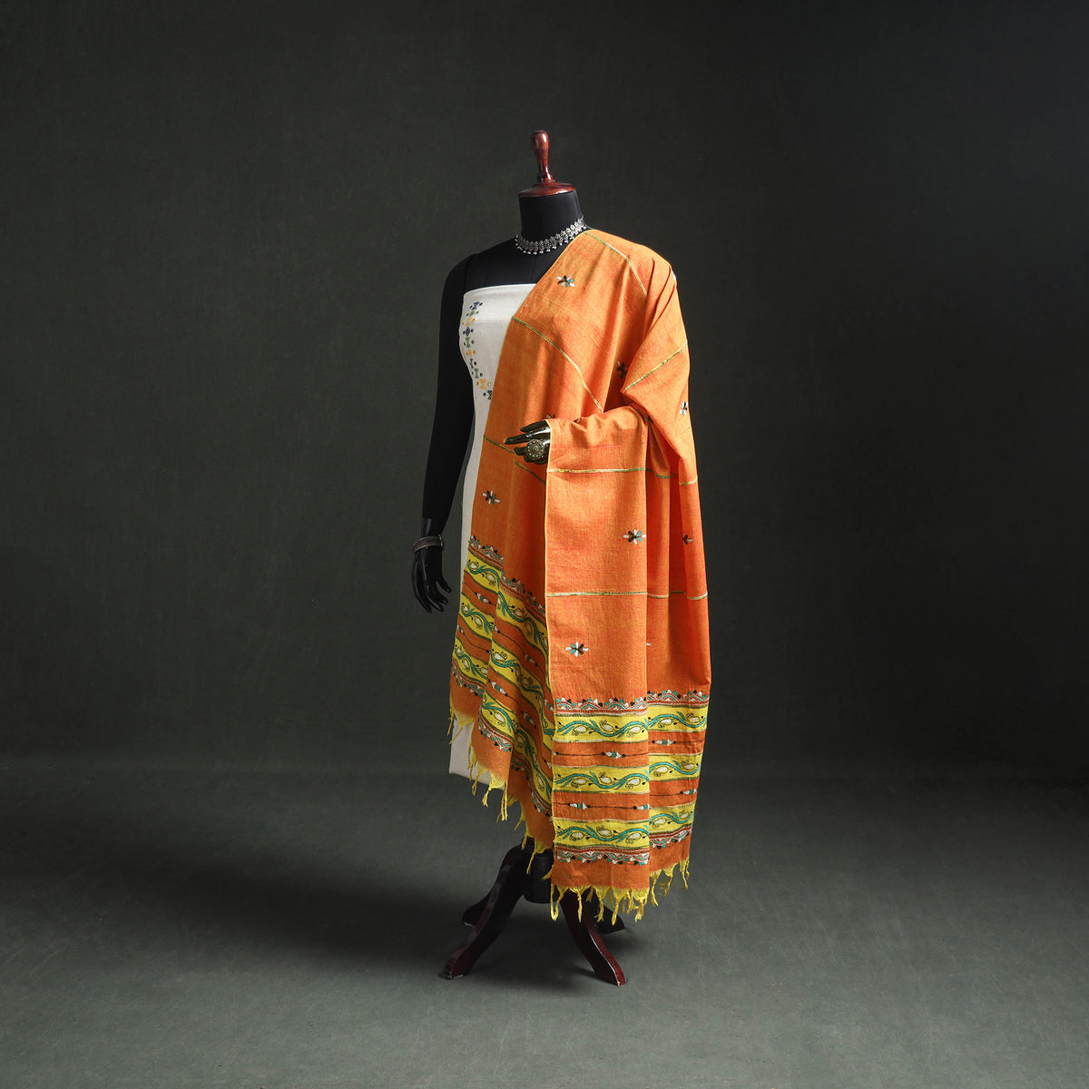Kantha Hand Embroidered Khes Handwoven Cotton Dupatta 23