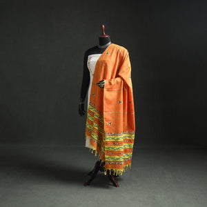 Orange - Kantha Hand Embroidered Khes Handwoven Cotton Dupatta 23