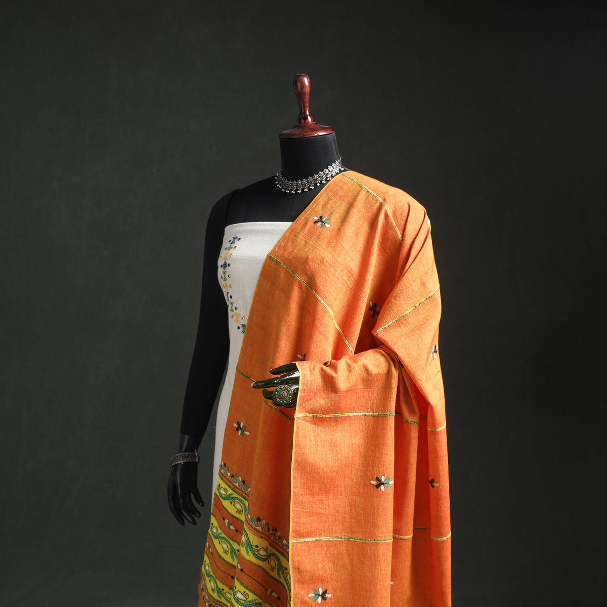 Kantha Hand Embroidered Khes Handwoven Cotton Dupatta 23