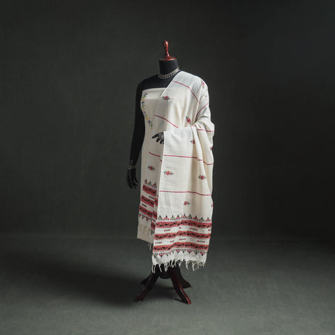 White - Kantha Hand Embroidered Khes Handwoven Cotton Dupatta 24
