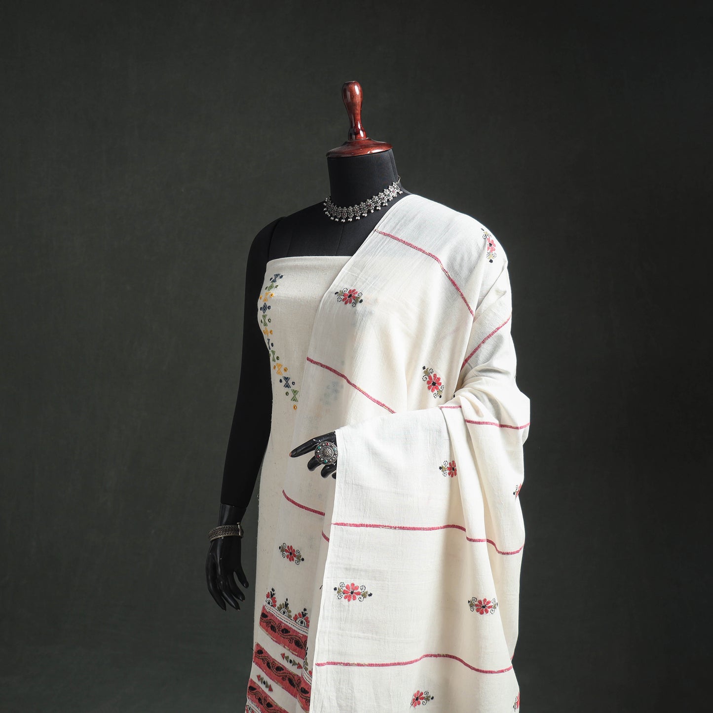 Kantha Hand Embroidered Khes Handwoven Cotton Dupatta 24