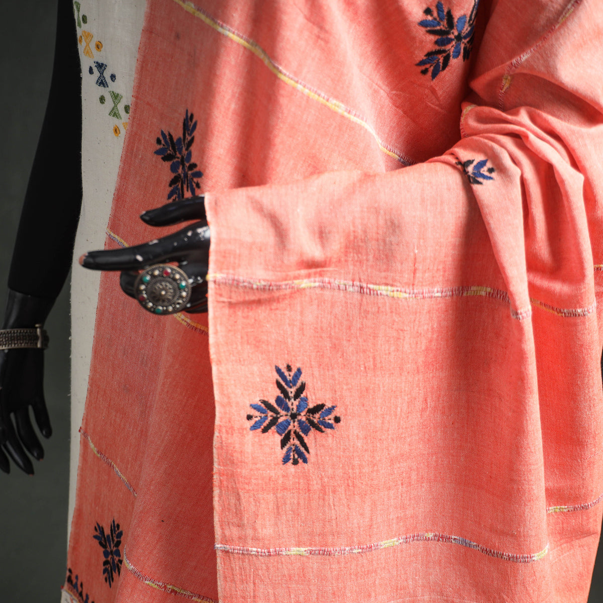 Kantha Hand Embroidered Khes Handwoven Cotton Dupatta 25