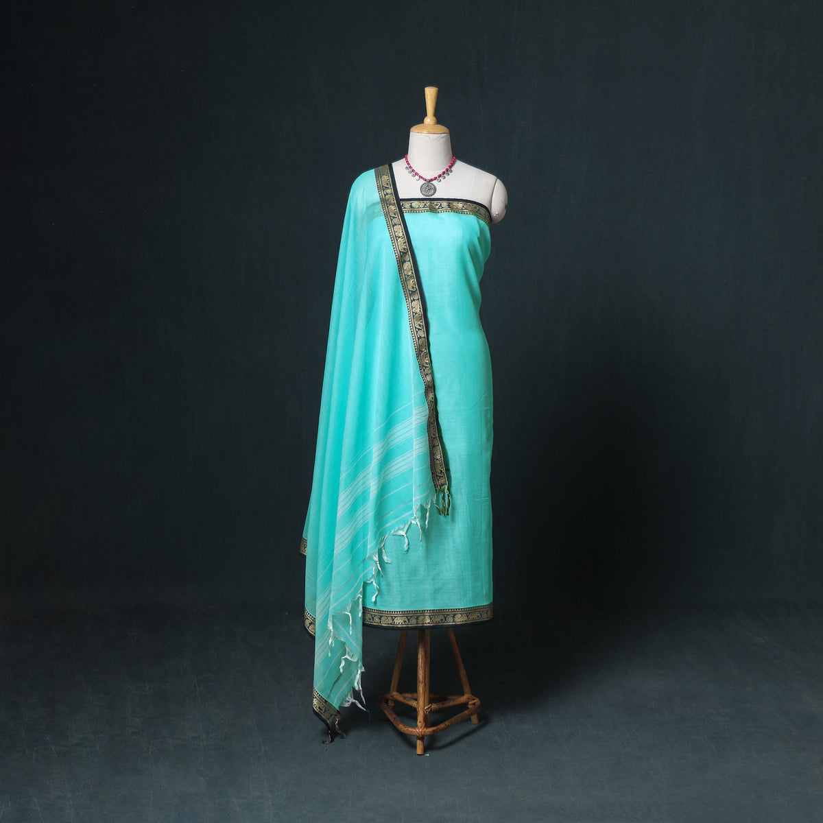Dharwad Mercerised Cotton Plain Thread Border Unstitched Dress Material: Kurta, Bottom & Dupatta 35