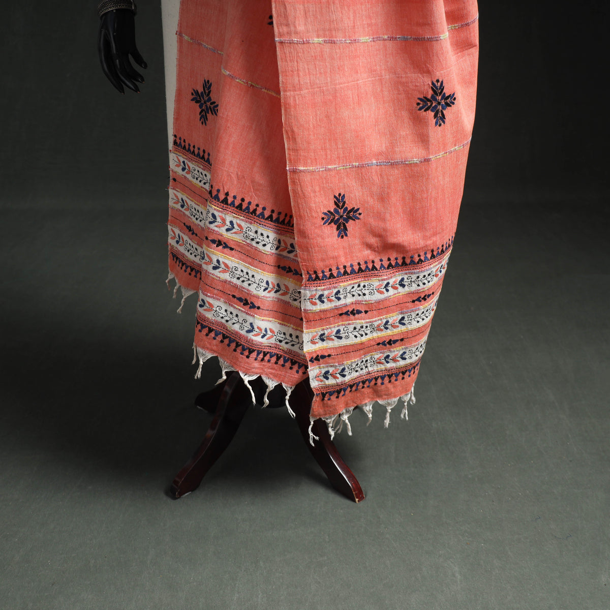 Kantha Hand Embroidered Khes Handwoven Cotton Dupatta 25