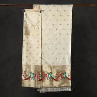 White - 3pc Weave Silk Paithani Dress Material 03