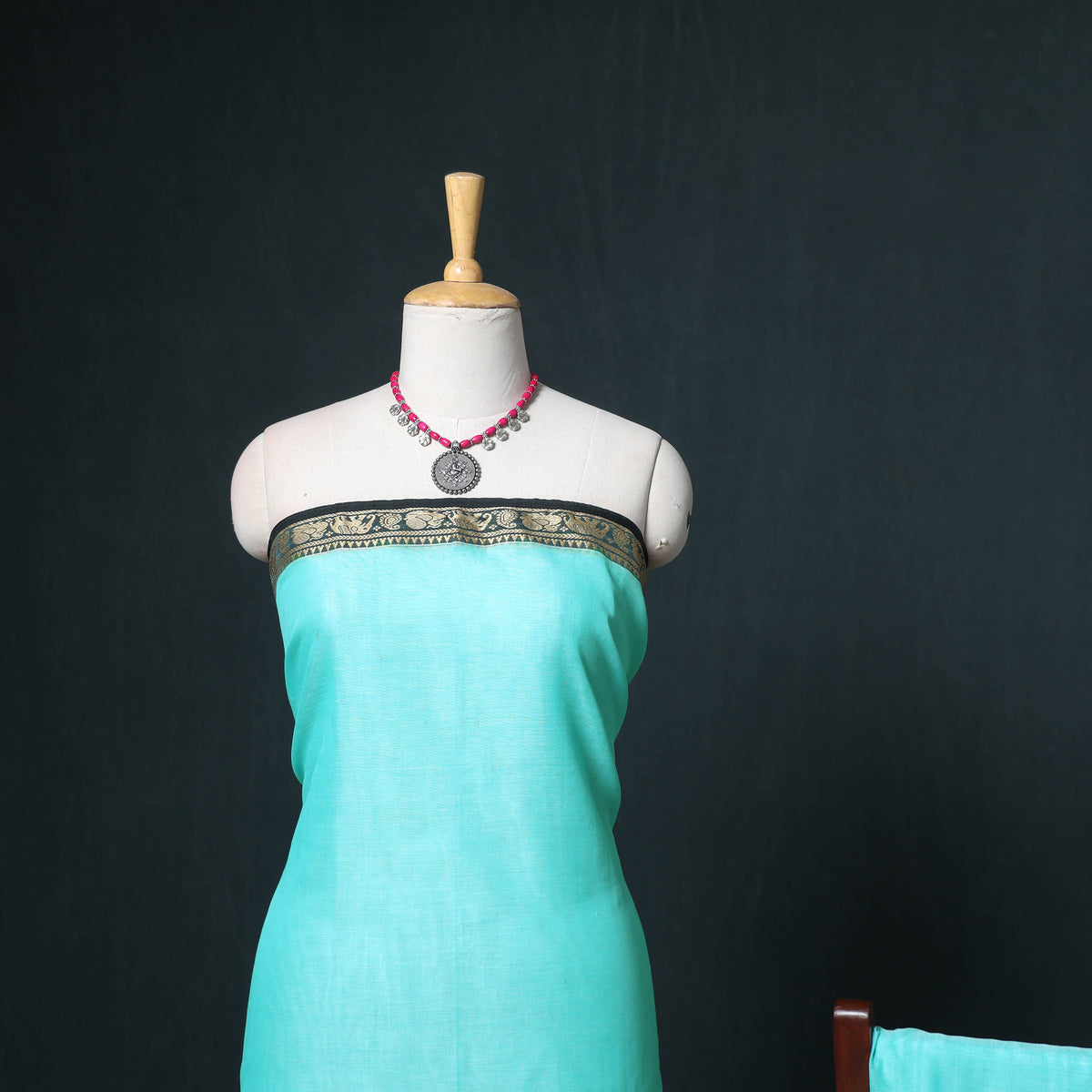 Dharwad Mercerised Cotton Plain Thread Border Unstitched Dress Material: Kurta, Bottom & Dupatta 35