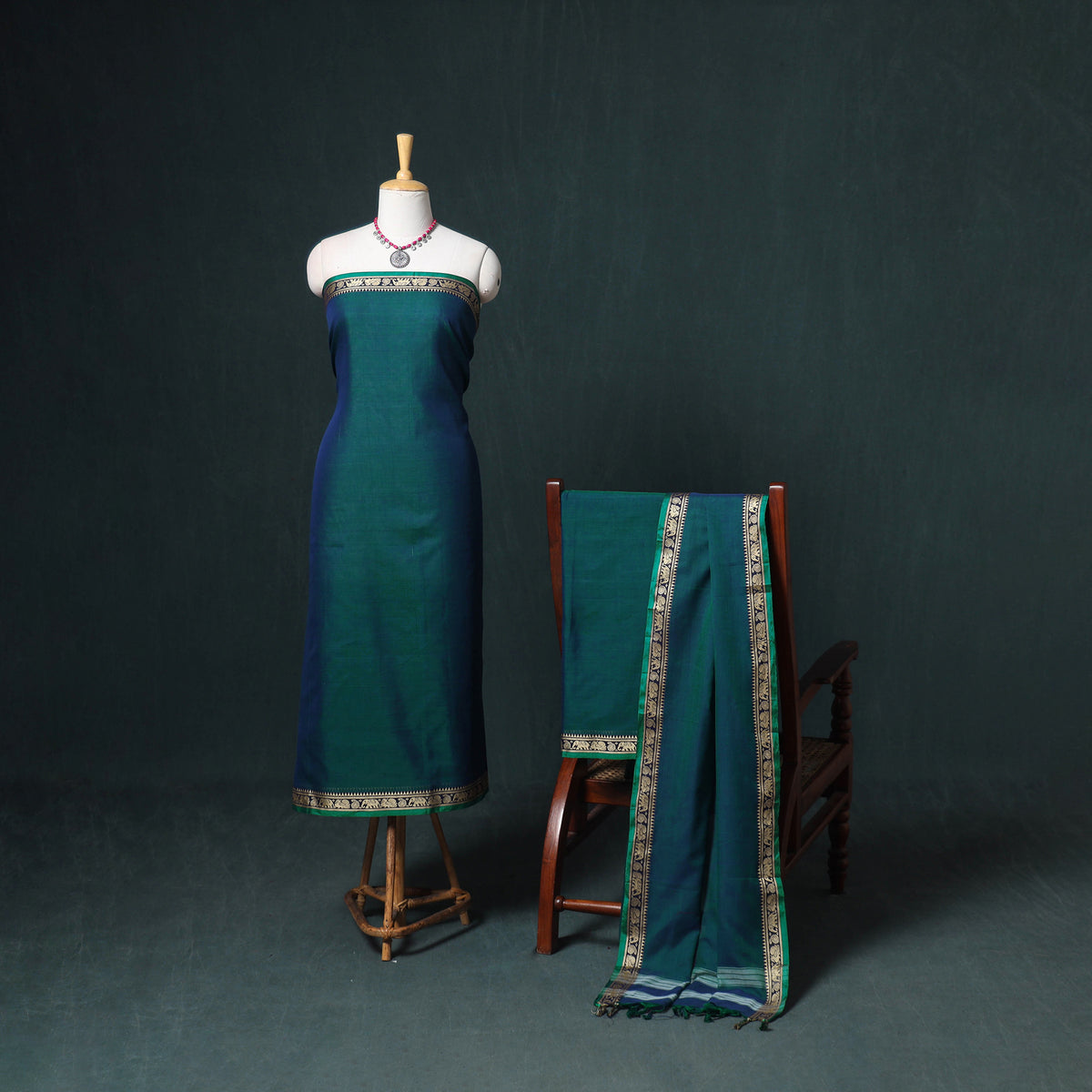 Dharwad Mercerised Cotton Plain Thread Border Unstitched Dress Material: Kurta, Bottom & Dupatta 36