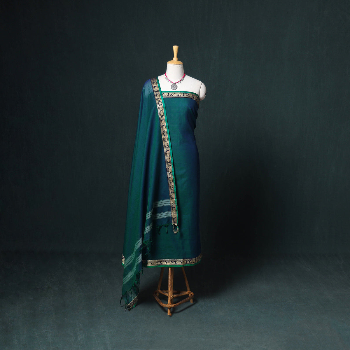 Dharwad Mercerised Cotton Plain Thread Border Unstitched Dress Material: Kurta, Bottom & Dupatta 36