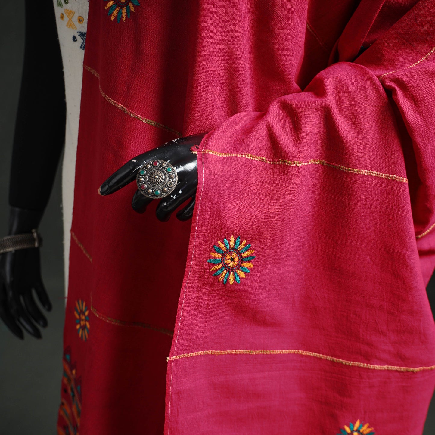 Kantha Hand Embroidered Khes Handwoven Cotton Dupatta 28