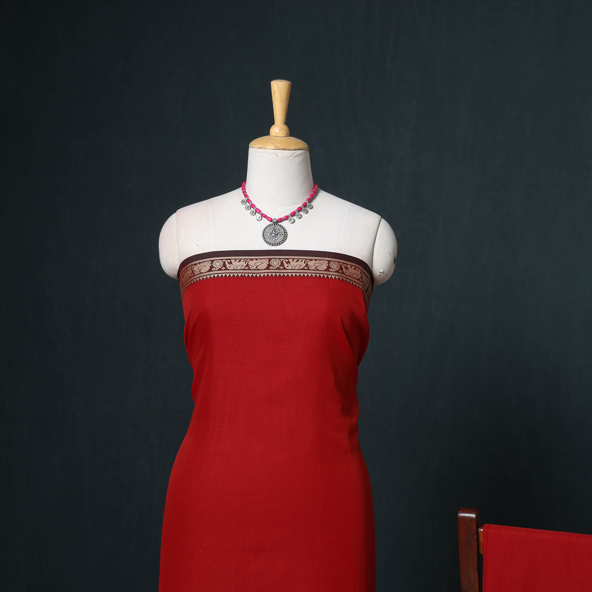 Dharwad Mercerised Cotton Plain Thread Border Unstitched Dress Material: Kurta, Bottom & Dupatta 37