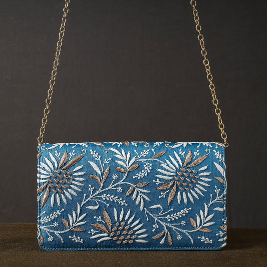 Chikankari Hand Embroidery Tussar Silk Clutch / Sling Bag