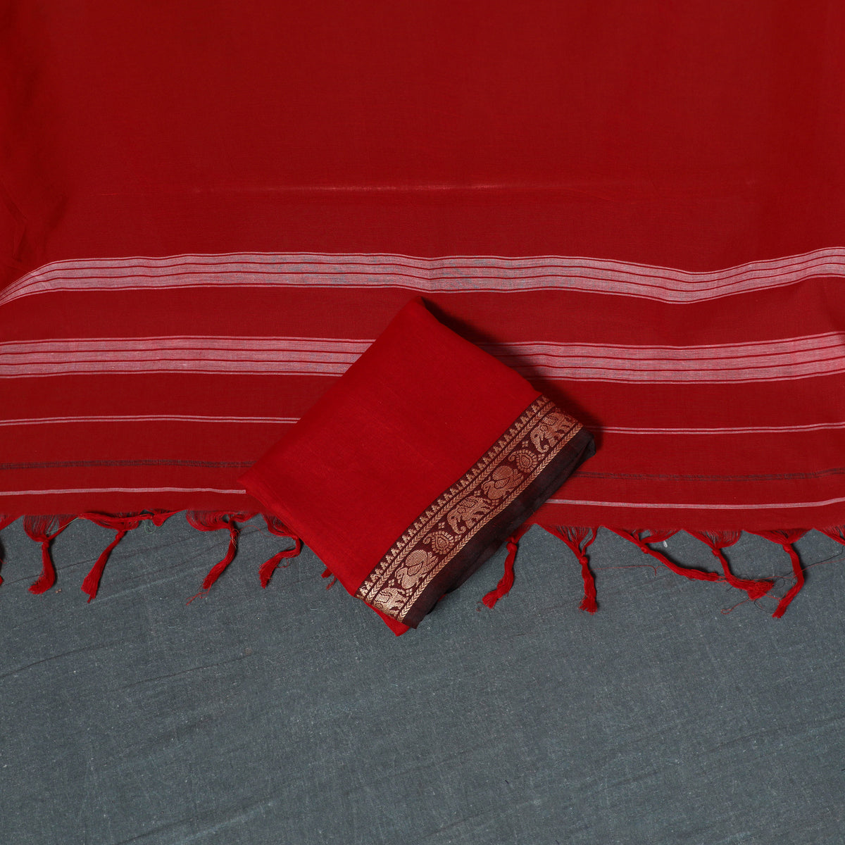 Dharwad Mercerised Cotton Plain Thread Border Unstitched Dress Material: Kurta, Bottom & Dupatta 37