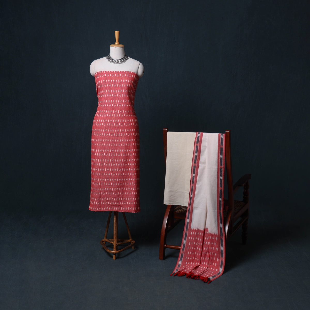 Pochampally Ikat Cotton Unstitched Dress Material: Kurta, Bottom with Dupatta 23