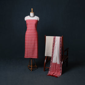 Pochampally Ikat Cotton Unstitched Dress Material: Kurta, Bottom with Dupatta 23