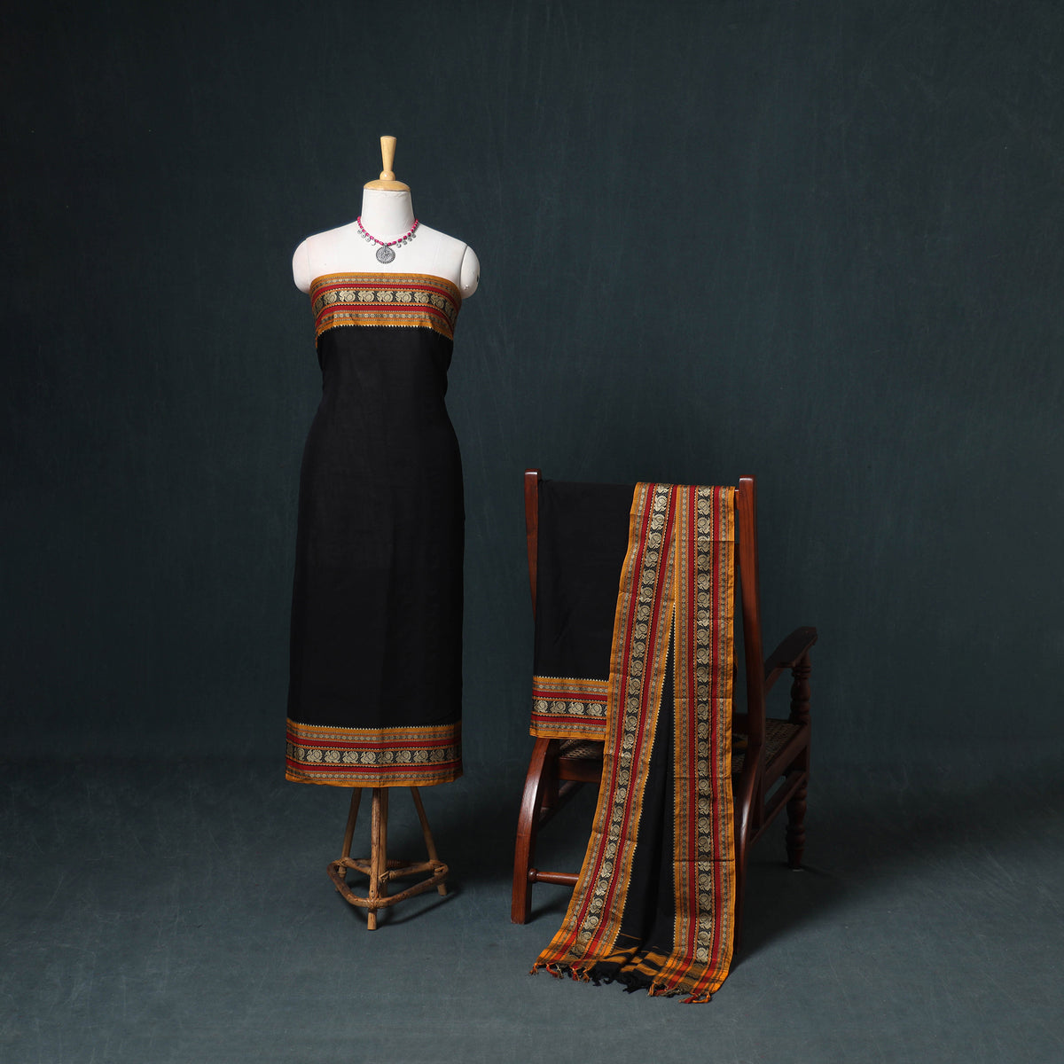 Dharwad Mercerised Cotton Plain Thread Border Unstitched Dress Material: Kurta, Bottom & Dupatta 40
