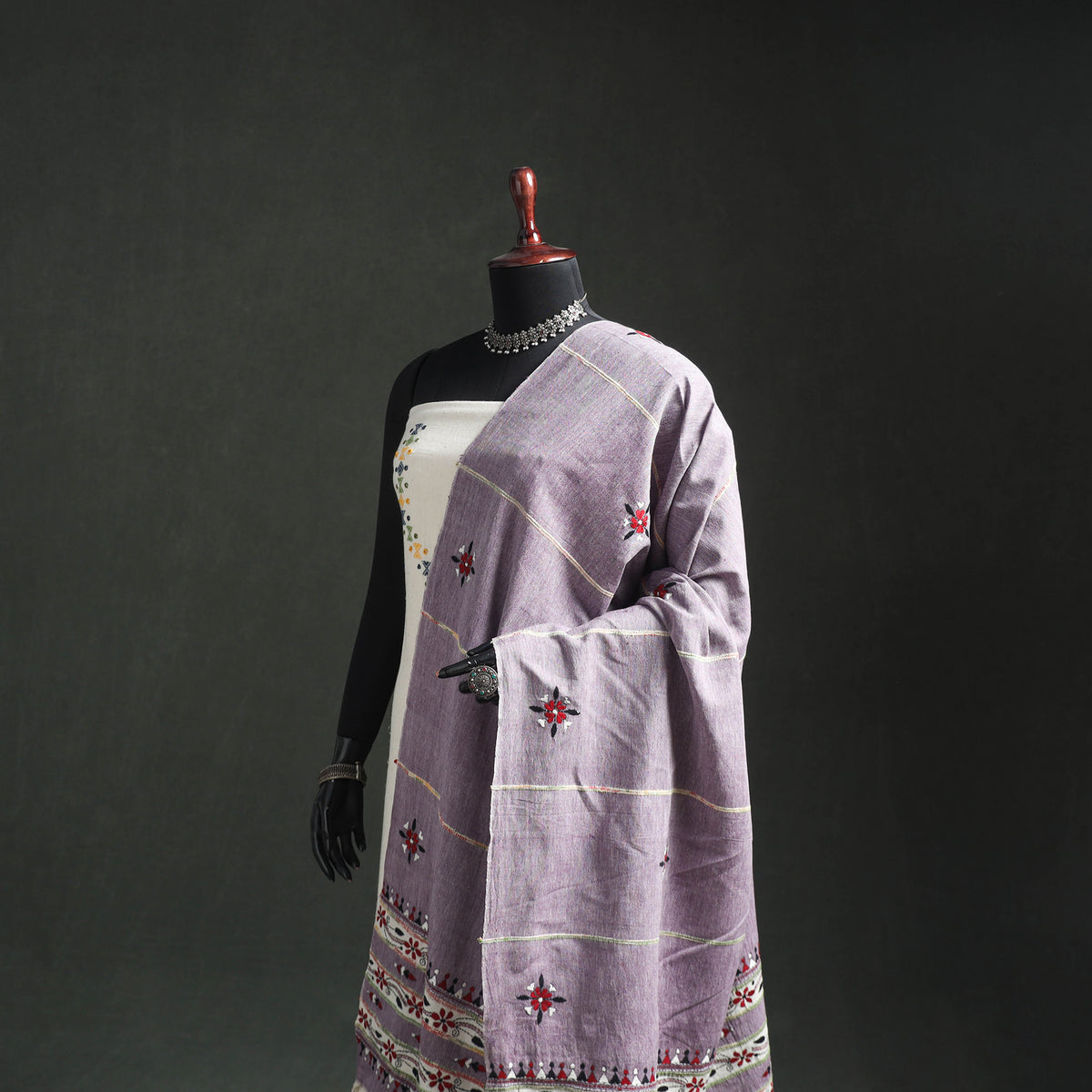 Kantha Hand Embroidered Khes Handwoven Cotton Dupatta 34