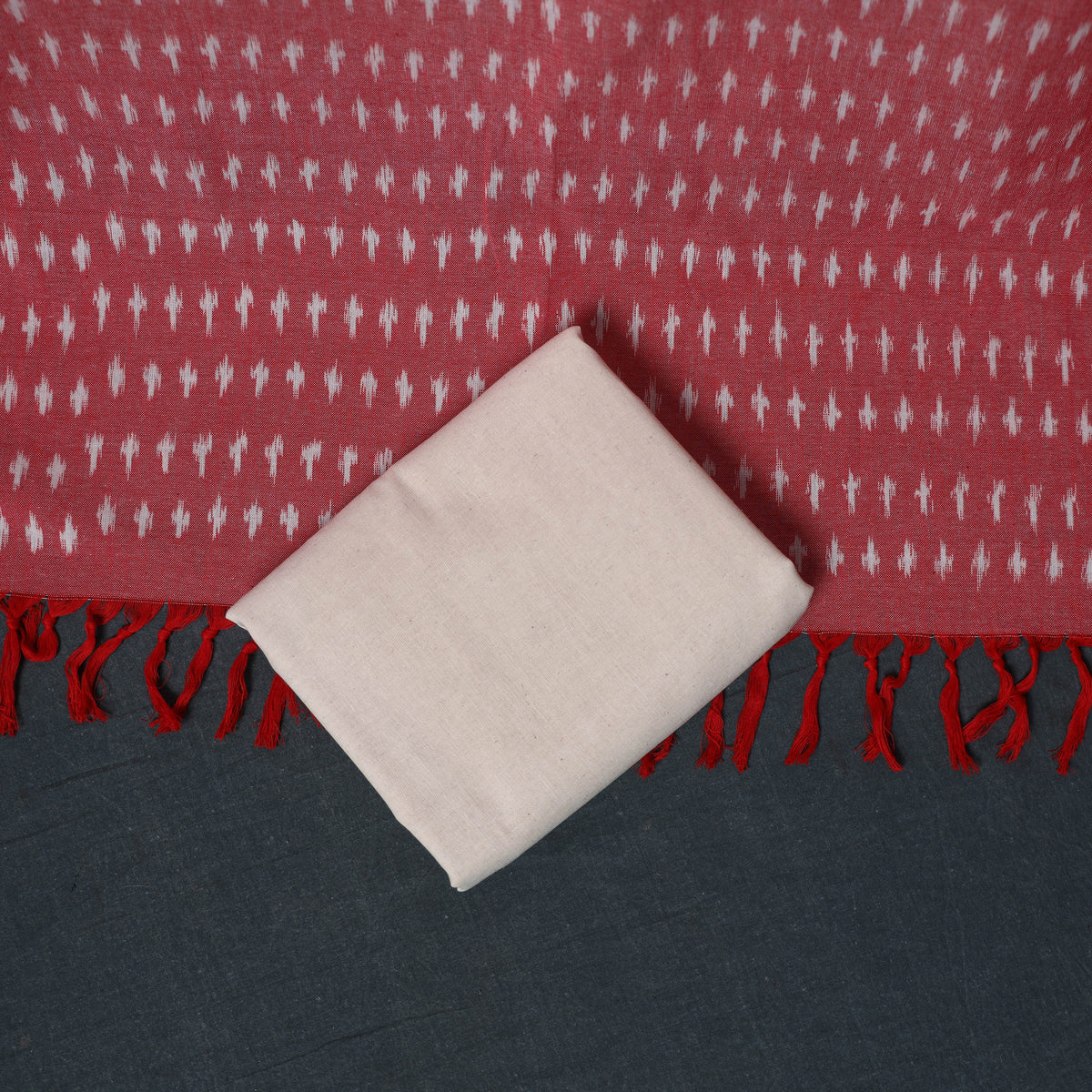 Pochampally Ikat Cotton Unstitched Dress Material: Kurta, Bottom with Dupatta 23