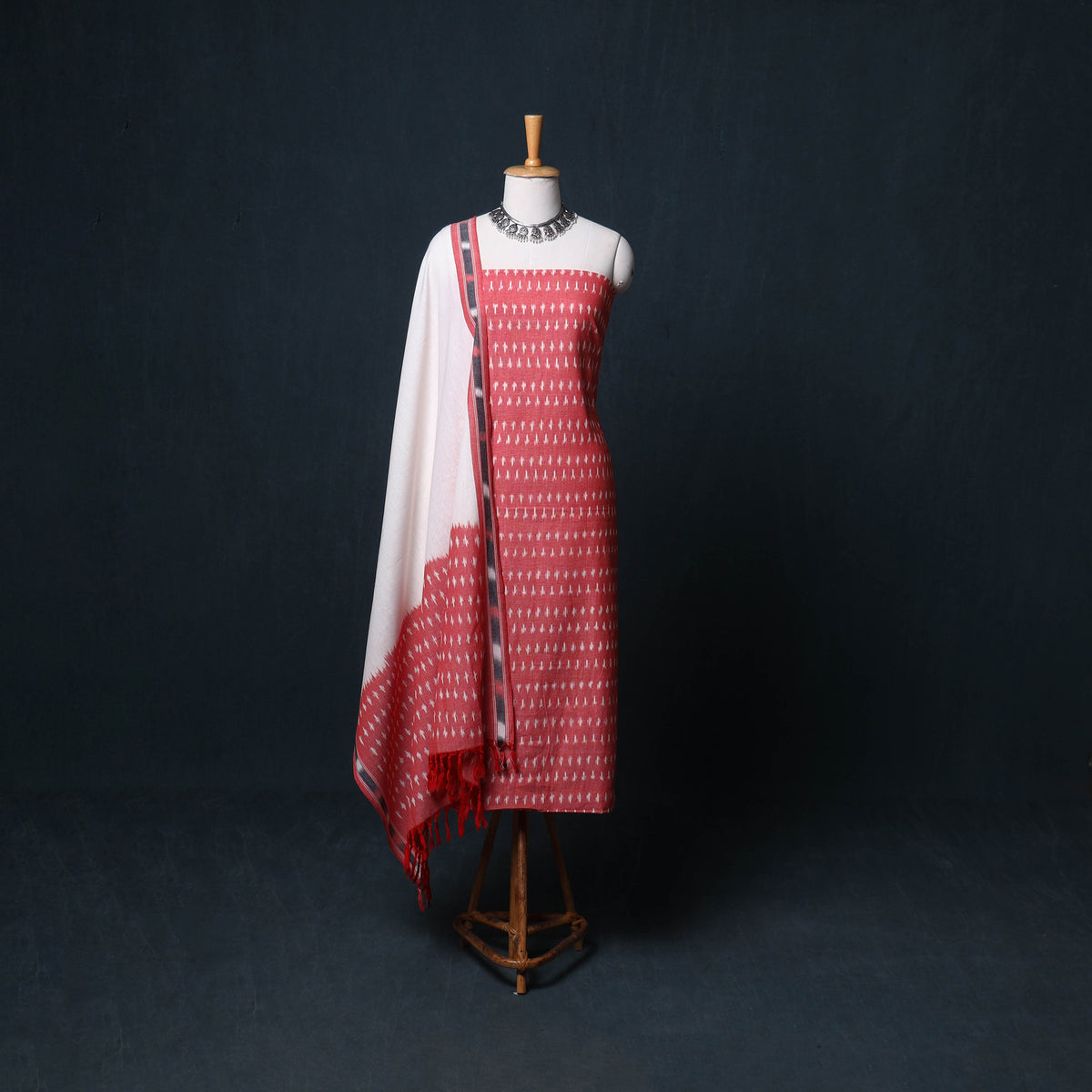 Pochampally Ikat Cotton Unstitched Dress Material: Kurta, Bottom with Dupatta 23
